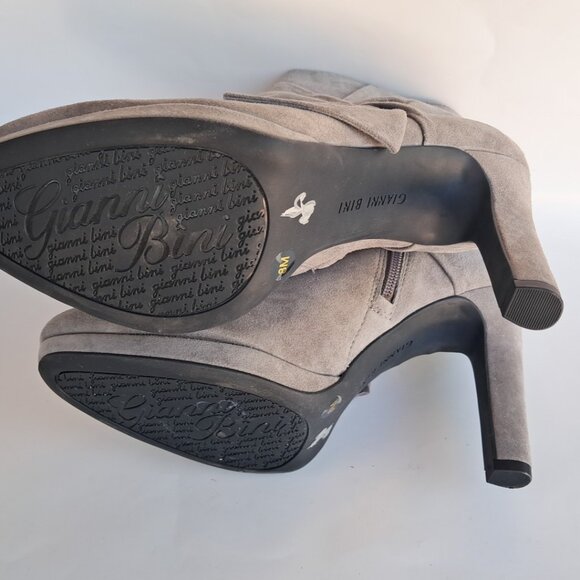 Gianni Bini Women’s Leather Gray Suede Ankle Boots Bootie Zip Bow - Picture 6 of 8